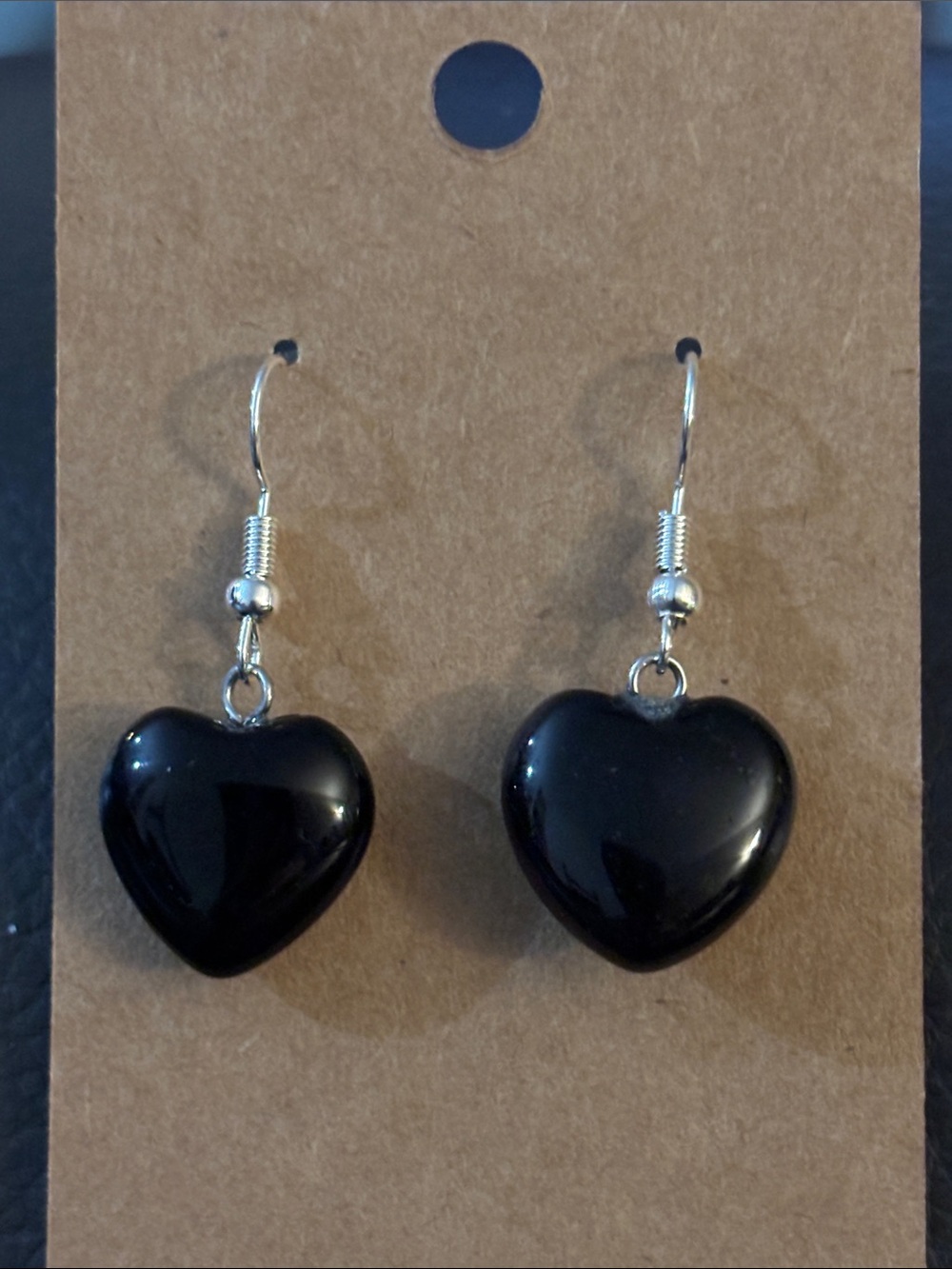 Handmade Black Onyx Heart Dangle Earrings